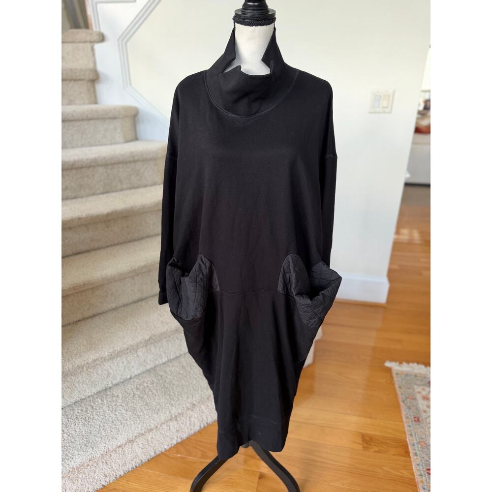 Amma Kedem Sasson Lagenlook Black Oversize Pocket Turtleneck Midi Shift Dress